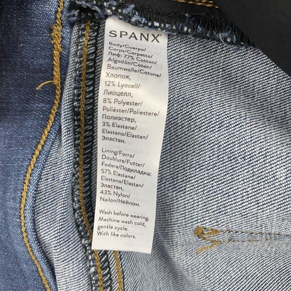 Spanx XL Pull On Skinny Jeans Distressed Dark Wash High Rise Stretch Denim Pants - Picture 16 of 16